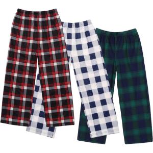 imageEkouaer Boys Pajama Pants 3 Pack Sleep Pants Soft Elastic Waist Kids Pajama Bottoms Plaid Lounge Pants with 2 PocketsBpattern6