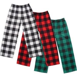 imageEkouaer Boys Pajama Pants 3 Pack Sleep Pants Soft Elastic Waist Kids Pajama Bottoms Plaid Lounge Pants with 2 PocketsBpattern7