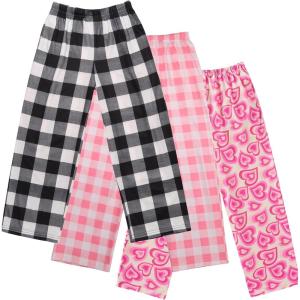 imageEkouaer Boys Pajama Pants 3 Pack Sleep Pants Soft Elastic Waist Kids Pajama Bottoms Plaid Lounge Pants with 2 PocketsLove Print and Pink and Black Plaid