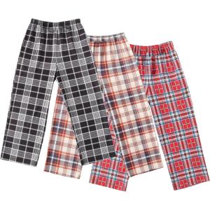 imageEkouaer Boys Pajama Pants 3 Pack Sleep Pants Soft Elastic Waist Kids Pajama Bottoms Plaid Lounge Pants with 2 PocketsPattern 14