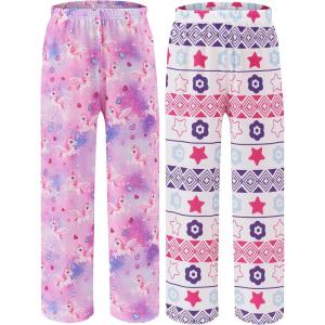 imageEkouaer Girls Soft Pajamas Pants Cute Print Pattern PJ Bottoms Comfortable Lounge Long Pants with 2 PocketsPattern 3