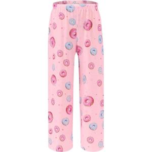 imageEkouaer Girls Soft Pajamas Pants Cute Print Pattern PJ Bottoms Comfortable Lounge Long Pants with 2 PocketsPink Donut
