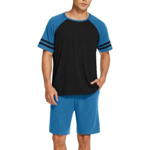 imageEkouaer Mens Pajama Short Sets Short Sleeve Crewneck Pajama Lounge Set Raglan SleepwearBlackblue