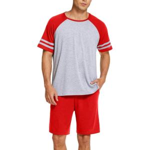 imageEkouaer Mens Pajama Short Sets Short Sleeve Crewneck Pajama Lounge Set Raglan SleepwearLight Greyred