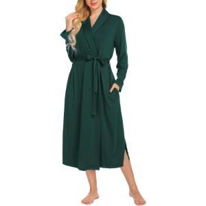 imageEkouaer Robes for Women Long Sleeve Knit Kimono Bathrobe Soft Lightweight Loungewear Ladies Cotton SleepwearGreen