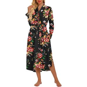 imageEkouaer Robes for Women Long Sleeve Knit Kimono Bathrobe Soft Lightweight Loungewear Ladies Cotton SleepwearOrange Red Flowers