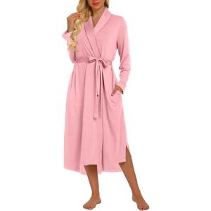 imageEkouaer Robes for Women Long Sleeve Knit Kimono Bathrobe Soft Lightweight Loungewear Ladies Cotton SleepwearPink
