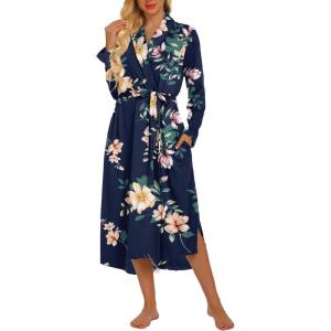 imageEkouaer Robes for Women Long Sleeve Knit Kimono Bathrobe Soft Lightweight Loungewear Ladies Cotton SleepwearPink Flowers