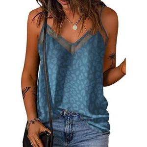imageEkouaer Silk Tank Top for Women Mesh V Neck Satin Camisole Silky Sleeveless Tank Cami ShirtBlue Leopard