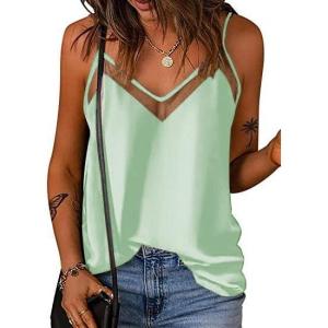 imageEkouaer Silk Tank Top for Women Mesh V Neck Satin Camisole Silky Sleeveless Tank Cami ShirtIce Green
