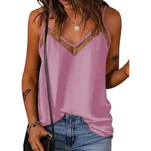 imageEkouaer Silk Tank Top for Women Mesh V Neck Satin Camisole Silky Sleeveless Tank Cami ShirtPink Purple