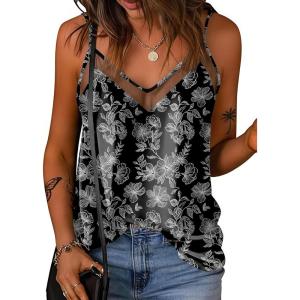 imageEkouaer Silk Tank Top for Women Mesh V Neck Satin Camisole Silky Sleeveless Tank Cami ShirtWhite Flowers