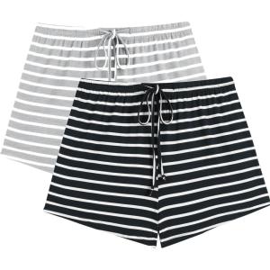 imageEkouaer Womens 2 Pack Pajama Shorts Comfy Lounge Bottom Y2k Printed Sleep Short with Pockets Pj Bottoms SXXLBlack StripeGrey Stripe