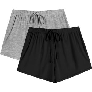 imageEkouaer Womens 2 Pack Pajama Shorts Comfy Lounge Bottom Y2k Printed Sleep Short with Pockets Pj Bottoms SXXLBlackGrey