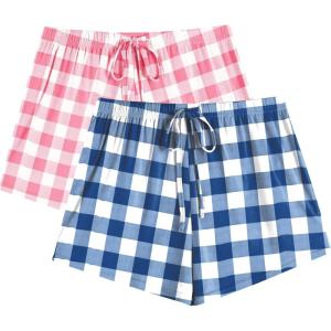 imageEkouaer Womens 2 Pack Pajama Shorts Comfy Lounge Bottom Y2k Printed Sleep Short with Pockets Pj Bottoms SXXLBluewhite PlaidPinkwhite Plaid