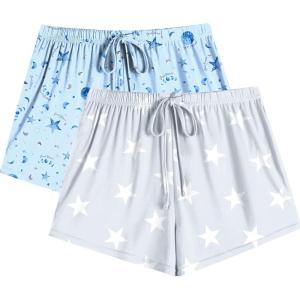 imageEkouaer Womens 2 Pack Pajama Shorts Comfy Lounge Bottom Y2k Printed Sleep Short with Pockets Pj Bottoms SXXLGrey StarBlue Star