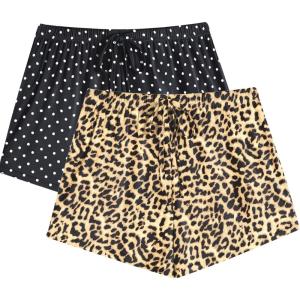 imageEkouaer Womens 2 Pack Pajama Shorts Comfy Lounge Bottom Y2k Printed Sleep Short with Pockets Pj Bottoms SXXLLeopardPolka Dots