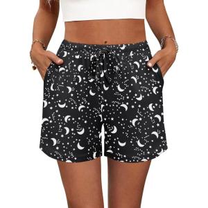 imageEkouaer Womens 2 Pack Pajama Shorts Comfy Lounge Bottom Y2k Printed Sleep Short with Pockets Pj Bottoms SXXLMoon Print