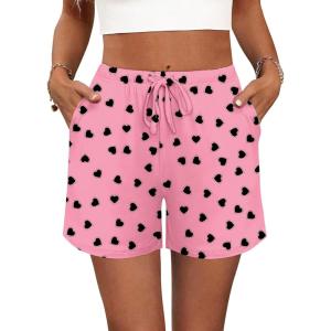 imageEkouaer Womens 2 Pack Pajama Shorts Comfy Lounge Bottom Y2k Printed Sleep Short with Pockets Pj Bottoms SXXLPink Heart