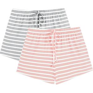 imageEkouaer Womens 2 Pack Pajama Shorts Comfy Lounge Bottom Y2k Printed Sleep Short with Pockets Pj Bottoms SXXLPink StripeGrey Stripe