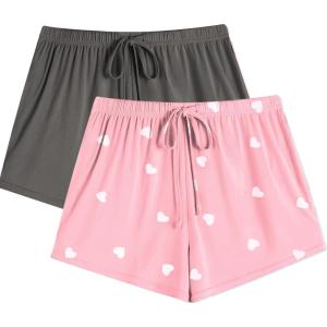 imageEkouaer Womens 2 Pack Pajama Shorts Comfy Lounge Bottom Y2k Printed Sleep Short with Pockets Pj Bottoms SXXLWhite HeartLight Grey