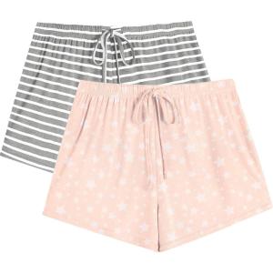 imageEkouaer Womens 2 Pack Pajama Shorts Comfy Lounge Bottom Y2k Printed Sleep Short with Pockets Pj Bottoms SXXLWhite StarGrey Stripe