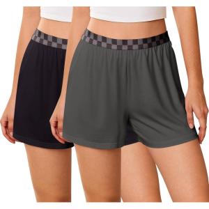 imageEkouaer Womens 2 Pack Pajama Shorts Comfy Plaid Elastic Waist Sleep Shorts Modal Soft Pj Bottoms with PocketsBlackdark Gray