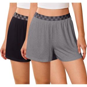 imageEkouaer Womens 2 Pack Pajama Shorts Comfy Plaid Elastic Waist Sleep Shorts Modal Soft Pj Bottoms with PocketsBlackgray
