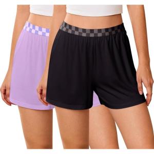 imageEkouaer Womens 2 Pack Pajama Shorts Comfy Plaid Elastic Waist Sleep Shorts Modal Soft Pj Bottoms with PocketsBlacklight Purple