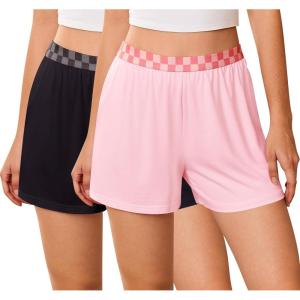 imageEkouaer Womens 2 Pack Pajama Shorts Comfy Plaid Elastic Waist Sleep Shorts Modal Soft Pj Bottoms with PocketsBlackpink