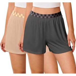 imageEkouaer Womens 2 Pack Pajama Shorts Comfy Plaid Elastic Waist Sleep Shorts Modal Soft Pj Bottoms with PocketsDark Graykhaki