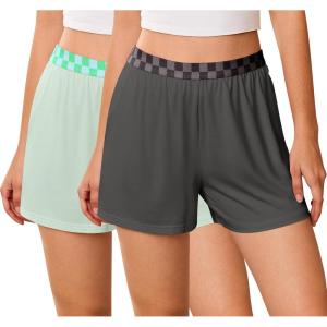 imageEkouaer Womens 2 Pack Pajama Shorts Comfy Plaid Elastic Waist Sleep Shorts Modal Soft Pj Bottoms with PocketsDark Graylight Green