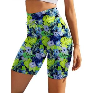 imageEkouaer Womens Board Shorts High Waist Swim Shorts Beach Surf Swimwear Shorts S4XLGreen Leaves