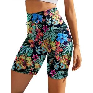 imageEkouaer Womens Board Shorts High Waist Swim Shorts Beach Surf Swimwear Shorts S4XLRed Tropical Flowers