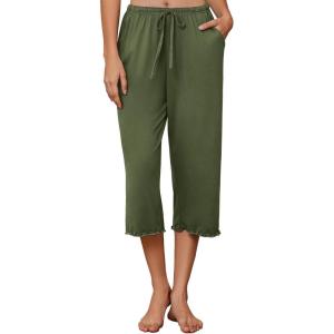 imageEkouaer Womens Capri Pajama Pants Wide Leg Lounge Sleep Pants Soft Comfy Drawstring Pj Bottoms with PocketsArmy Green
