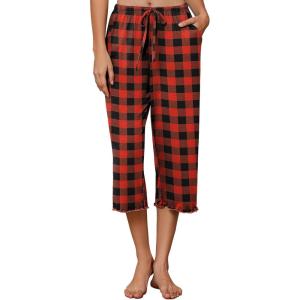 imageEkouaer Womens Capri Pajama Pants Wide Leg Lounge Sleep Pants Soft Comfy Drawstring Pj Bottoms with PocketsBuffalo Plaid