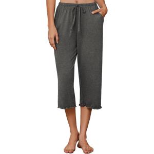 imageEkouaer Womens Capri Pajama Pants Wide Leg Lounge Sleep Pants Soft Comfy Drawstring Pj Bottoms with PocketsDark Gray