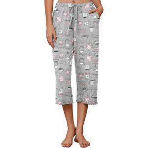 imageEkouaer Womens Capri Pajama Pants Wide Leg Lounge Sleep Pants Soft Comfy Drawstring Pj Bottoms with PocketsGrey Pink