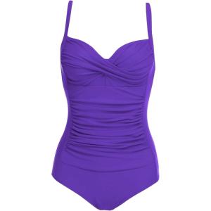 imageEkouaer Womens One Piece Swimsuit Ruched Tummy Control Bathing Suits Vintage Retro Push Up SwimwearPurple