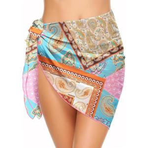 imageEkouaer Womens Short Sarongs Chiffon Cover Ups Sheer Bikini Wraps for Swimwear S3XLPink Ethnic Style
