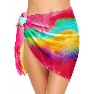 imageEkouaer Womens Short Sarongs Chiffon Cover Ups Sheer Bikini Wraps for Swimwear S3XLRainbow Tie Dye