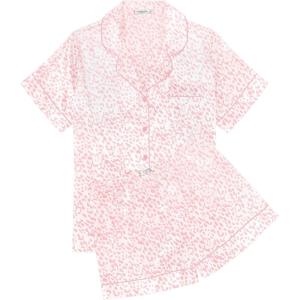 imageEkouaer Womens Silk Satin Pajama Sets Soft Short Sleeve Button Down Sleepwear Top and Shorts 2 Piece Pjs Lounge Set SXXLLeopard Pink