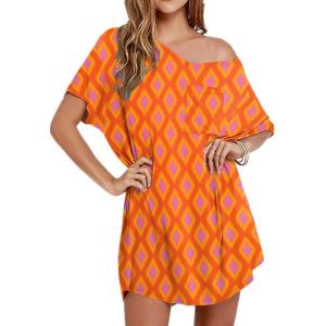 imageEkouaer Womens Tshirt Nightgown Cotton V Neck Sleepshirts Comfy Casual Nightshirt for WomenGeometry