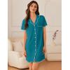imageEkouaer Nightgowns for Women Button Down Sleep Shirt Short Sleeve NightShirts Boyfriend Sleepdress Soft Pajama DressBlue Green