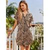 imageEkouaer Satin Nightgowns for Women Button Down Nightshirts Silk Sleepshirts Short Sleeve Boyfriend Sleepwear SXXXLBrown Leopard