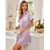 imageEkouaer Satin Nightgowns for Women Button Down Nightshirts Silk Sleepshirts Short Sleeve Boyfriend Sleepwear SXXXLLilac Stripe