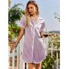 imageEkouaer Satin Nightgowns for Women Button Down Nightshirts Silk Sleepshirts Short Sleeve Boyfriend Sleepwear SXXXLLilac Stripe