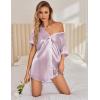 imageEkouaer Satin Nightgowns for Women Button Down Nightshirts Silk Sleepshirts Short Sleeve Boyfriend Sleepwear SXXXLLilac Stripe
