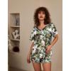 imageEkouaer Silk Pajama for Women Short Sleeve Satin Pj Set Two Piece Soft Sleepwear Loungewear SXXLGreen Leaves