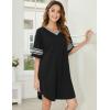 imageEkouaer Womens Nightgown Cotton Sleepwear Short Sleeve Sleep Shirt V Neck Color Block NightshirtAablack